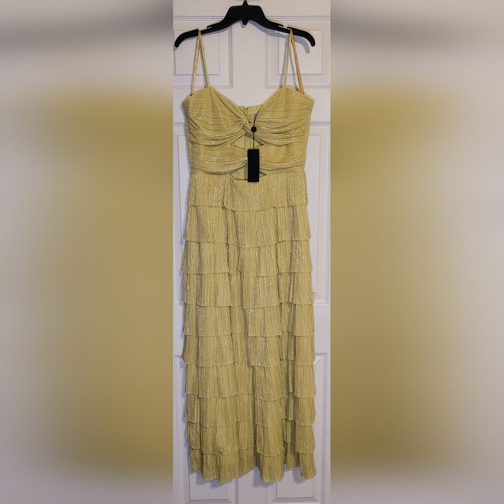 GIANNI BINI METALLIC PLISSE TIERED MAXI DRESS MSRP$199 - Picture 3 of 5